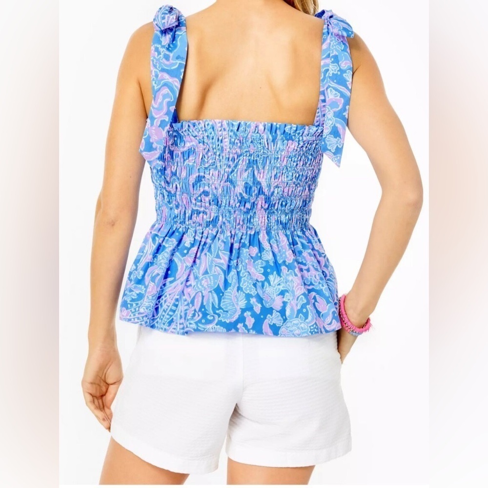 Lilly Pulitzer Rivera Smocked Top in Boca Blue - Picture 2 of 10